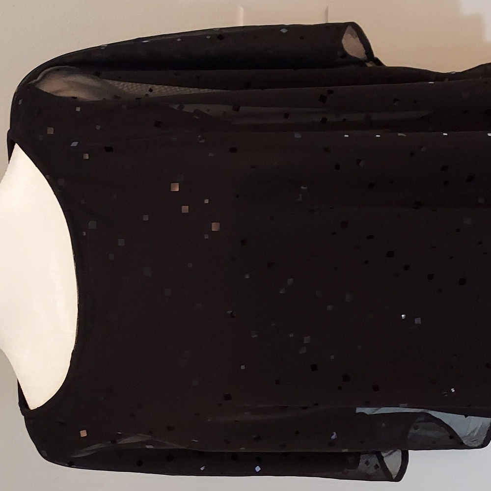 Karin Stevens Sz 8 Black Dress w/Sheer Black Square Sequin Attached Cover